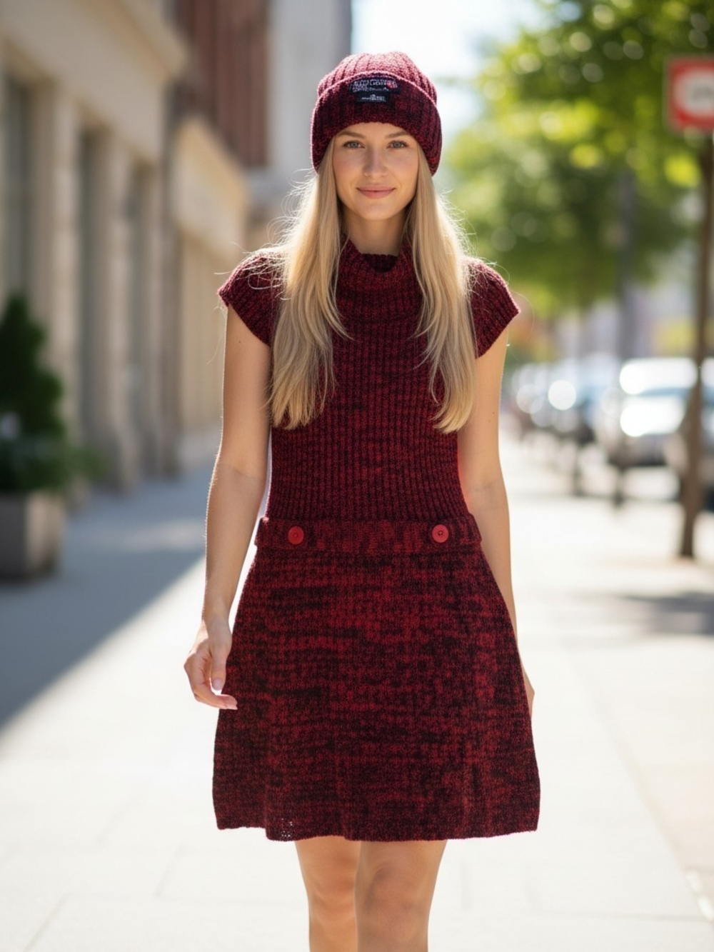 Vintage Y2K Body Central Marled Burgundy Knit Sweater Dress Womens Size M Chill